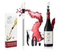 Vicloon Bâton de Refroidissement à Vin en Acier Inoxydable, 4 en 1 Rafraichisseur de Bouteille de Vin Bâton, Tige Refroidissante, Rafraîchisseur à Vin avec Aérateur et Bec Verseur Anti-Goutte