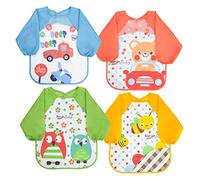 Vicloon Bavoir Etanche à Manches Longue, 4 Pcs Tablier d’Alimentation et de Peinture, Bavoir Imperméable Unisexe pour Bébé de 6 Mois à 3 Ans