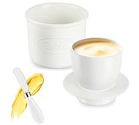 Vicloon Beurrier à Eau, Beurrier Français en Céramique avec Couvercle et Couteau à Beurre, Butter Crock pour Beurre Frais et Tartinable pour Conserver et Servir Votre Beurres(Blanc)