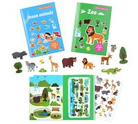 Vicloon Cahier D'autocollants,2pcs Autocollants Livre D'autocollants Statiques Réutilisables pour Enfants 3 4 5 6 Ans Garçons Filles, Activités d'apprentissage Préscolaire Cadeaux pour Tout-Petit