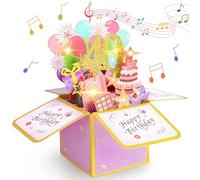 Vicloon Carte d'anniversaire Pop-Up 3D, Carte Anniversaire 40 Ans avec Enveloppe, Carte d'anniversaire avec Musique Lumières LED et Bougies Soufflables, Cadeau pour Maman, Mamie, Fille, Amis