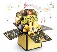 Vicloon Carte d'anniversaire Pop-Up 3D, Carte Anniversaire avec Enveloppe, Carte d'anniversaire avec Musique Lumières LED et Bougies Soufflables, Cadeau pour Maman, Mamie, Fille, Amis