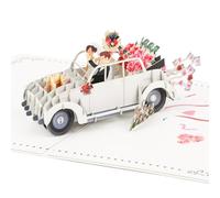 Vicloon Carte Pop-Up Voiture de Mariage, Voiture de Mariage 3D Pop-Up Carte, Carte de Mariage 3D avec Voiture Just Married, Cadeau avec Enveloppe pour Saint-Valentin, Anniversaire