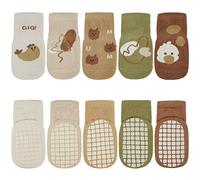 Vicloon Chaussettes Antidérapantes Bébé,5 Paires Chaussettes Bébé Coton 100%,avec Fond en Silicone Antidérapantes,Unisexe,Convient aux Bébés de 1-3 ans (Multicolore)