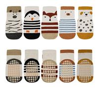 Vicloon Chaussettes Antidérapantes Bébé,5 Paires Chaussettes Bébé Coton 100%,avec Fond en Silicone Antidérapantes,Unisexe,Convient aux Bébés de 0-12 mois (Multicolore)