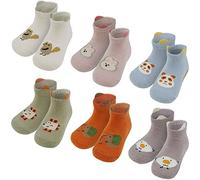 Vicloon Chaussettes Antidérapantes Bébé,6 Paires Chaussettes Bébé Coton 100%,avec Fond en Silicone Antidérapantes,Unisexe,Convient aux Bébés de 0+ans
