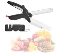 Vicloon Ciseaux à Légumes, 2 en 1 Chopper Cutter et Multifonction Cuisine Aliments Ciseaux, Couteaux de Cuisine et Planche à Découper, pour Couper les Fruits et Viande - avec Pierre à Aiguiser