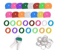 Vicloon Couvres Clés, 30pcs Couvre-Clés Ronds et 30pcs Porte-clé Nickelé, Flexibles Couvre Clef Caps Capuchons de Clé pour Une Identification Facile Des Cléf de Porte, 2 Styles (10 Couleurs)