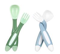 Vicloon Cuillères pour Bébé,4pcs Cuillere Bébé Souple Cuillère de Formation avec Fonction Bendable,Facile à Tenir, Parfait Auto-alimentation Cuillères D'apprentissage (Bleu+Vert)