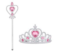 Vicloon Elsa 2 Pièces Cadeau Set,Princesse Inclus Couronne avec Baguette Magique - Dress Up Accessoires de Filles pour Carnaval