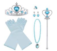 Vicloon Ensemble de Bijoux Princesse Couronne d'elsa, Bleu 8 PCS Princesse Accessoires pour Costume Dress Up, Diadème Couronne Baguette Magique Collier Gants Boucles Dd'oreilles pour Filles Cosplay