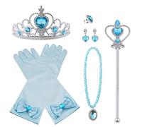 Vicloon Ensemble de Bijoux Princesse Couronne d'elsa, Bleu 9 PCS Princesse Accessoires pour Costume Dress Up, Diadème Couronne Baguette Magique Collier Gants Boucles Dd'oreilles pour Filles Cosplay