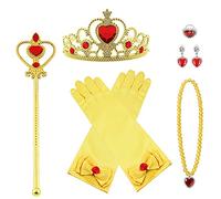 Vicloon Ensemble de Bijoux Princesse Couronne d'elsa, Jaune 8 PCS Princesse Accessoires pour Costume Dress Up, Diadème Couronne Baguette Magique Collier Gants Boucles Dd'oreilles pour Filles Cosplay