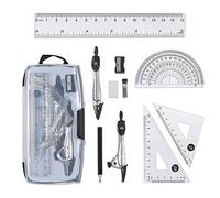 Vicloon Ensemble de Géométrie,10pcs Kit Géométrie, Ensembles de Géométrique Dessin Compas Règle Protractor Pencil Recharges Plomb Crayon, Gomme pour Les élèves Dessins Techniques