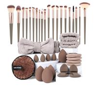 Vicloon Ensemble de pinceaux cosmétiques, 40 Pièces Brun kit de pinceaux cosmétiques, Professionnels Set Pinceaux Synthétiques Fard à Joues En Peluche, Poudre De Brillant à Lèvres