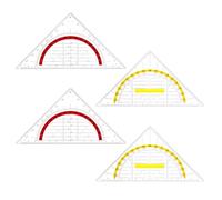 Vicloon Équerre Géométrique, 4Pcs Equerre Ecole Rapporteur, 15.5 cm Triangle De Géométrie Transparent, 2 en 1 Règle de Rapporteur Kit en Plastique pour Etudiants Bureau Maths（Jaune+Poignée/Rouge）