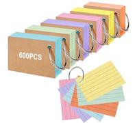 Vicloon Flash Cards, 600pcs Fiches Bristol, 7,4 x 5,1 cm Cartes de Révision avec 6 Anneaux de Reliure, Cartes d’index, Cartes de Vocabulaire, Cartes Index Lignées pour École Bureau Maison