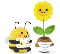 Vicloon Fleurs Positives, Cadeau de Fleurs au Crochet avec Carte d'Encouragement, Tournesol et Abeille au Crochet Positif, Cadeau de Soutien Émotionnel pour Collègues Amie, Mini Tricotées en Plante