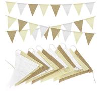 Vicloon Guirlande Fanions Toile de Jute Brun et Beige, 36PCS Fanion Jute, 12M Drapeaux Triangle Bannière Vintage, Guirlande Banniere Mariage en Toile pour Chambre d'enfant, Fête, Anniversaire