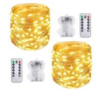 Vicloon Guirlande Lumineuse, 2PCS 10M 100LED Fil Cuivre Guirlande Lumineuse à Piles avec Télécommande pour Carnaval Fête Anniversaire Party Mariage Jardin IP65 - Blanc Chaud