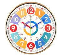 Vicloon Horloge Murale Enfants, 30cm Horloge d'apprentissage Colorée sans Tic-Tac, Horloges Murale Analogique pour Apprendre à Lire L'heure, pour Chambre d'enfant, Salon, Maternelle