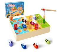 Vicloon Jeu de pêche Magnetique, Jouets en Bois, Jeux Montessori avec 1 Agrafe et 1 Cannes à Pêche, 4 en 1 Educatif Jouet, Cadeau Garçon Fille, Jeux Enfants Cadeau 2-5 Ans