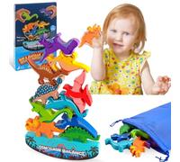 Vicloon Jouet Dinosaure, Jouet à Empiler Dinosaures en Bois pour Enfants, avec Sac de Rangement, Jeu D'equilibre de Dinosaures Bloc, Montessori Jeu Éducatifs, pour Bébés 3-6 Ans, Cadeau Garçon
