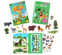 Vicloon Livre Gommettes Enfants 3 Ans et Plus, Lot de 2 Livre d'autocollants Réutilisables pour Enfants, Livre d'autocollants de Voyage et Autocollants de Scènes, Inclut Thèmes Animaux et Dinosaure