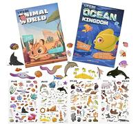 Vicloon Livre Gommettes Enfants de 3 Ans et Plus, Lot de 2 Livre d'autocollants Réutilisables pour Enfants, Livre d'autocollants de Voyage et Autocollants de Scènes, Inclut Thèmes Animaux et Océan