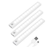 Vicloon Lumière de Placard,3pcs Lampe Placard,Lampes 12 LED,Sans Fil, Rechargeable par USB, Aimanté, Détecteur de Mouvement, Baladeuse de Secours, Veilleuse Enfant[Classe énergétique A++]