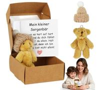 Vicloon Mini Ours en Peluche, Petit Ours de Poche dans Une Boîte avec Carte d'Encouragement, Porte-clés en Peluche Animal, Souvenir Fait à la Main pour Graduation, Naissance, Noël Saint, Marron