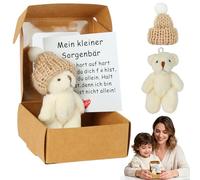 Vicloon Mini Ours en Peluche, Petit Ours de Poche dans Une Boîte avec Carte d'Encouragement, Porte-clés en Peluche Animal, Souvenir Fait à la Main pour Graduation, Naissance, Noël Saint, Blanc