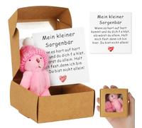 Vicloon Mini Ours en Peluche, Petit Ours de Poche dans Une Boîte avec Carte d'Encouragement, Porte-clés en Peluche Animal, Souvenir Fait à la Main pour Graduation, Naissance, Noël Saint, Rose