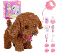 Vicloon Peluche Jouet pour Interactif Chien, Marche et Aboie en Laisse, Jouets Électroniques Interactifs en Qui se Promène et Aboie Robot Réaliste-Chien Ours en Peluche