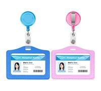 Vicloon Porte Badge Tour de Cou Rétractable, 2pcs, Bleu Clair+Rose | Porte Carte avec Clés Rétractable, Carte D'Identité Horizontal, pour Bureau, Étudiant, Exposition,Carte de Bus