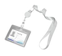 Vicloon Porte Badge Tour de Cou Rétractable PU avec Cordon, Gris Horizontal | Porte Carte avec Clés Rétractable, Carte D'Identité Horizontal, pour Bureau, Étudiant, Exposition,Carte de Bus
