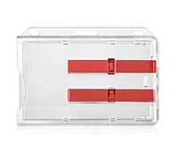 Vicloon Porte Carte Double, 2 Cartes Porte-Badge en Plastique Horizontal pour Les Cartes D'identité Scolaires de Crédit Permis et Laissez-passer (Rouge)