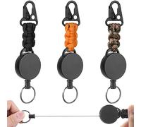 Vicloon Porte-Clés Rétractables, 3PCS Porte-Badge Mousqueton Robuste, Rétractable Badges Reel Clip avec Lanière Tressée, Cles en Paracorde et Cordon en Fil D'acier pour L'extérieur (orange noir camo)
