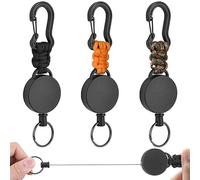 Vicloon Porte-Clés Rétractables, 3PCS Porte-Badge Mousqueton Robuste, Rétractable Badges Reel Clip avec Lanière Tressée, Cles en Paracorde et Cordon en Fil D'acier pour L'extérieur