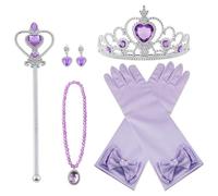 Vicloon Princesse Accessoires pour Costume d'elsa, 5 Pièces avec Tresse/Boucles d'oreilles/Gants/Diadème/Baguette Magique pour Cosplay Noël Fête Party d'anniversaire, Filles de 3 à 10 Ans