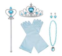 Vicloon Princesse Accessoires pour Costume d'elsa, 5 Pièces avec Tresse/Boucles d'oreilles/Gants/Diadème/Baguette Magique pour Cosplay Noël Fête Party d'anniversaire, Filles de 3 à 10 Ans-bleu clair