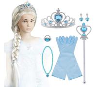 Vicloon Princesse Accessoires pour Costume d'elsa, 5 Pièces avec Tresse/Boucles d'oreilles/Gants/Diadème/Baguette Magique pour Cosplay Noël Fête Party d'anniversaire, Filles de 3 à 10 Ans