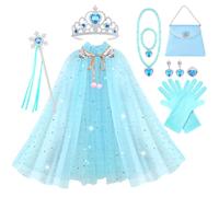 Vicloon Princesse Déguisement pour Enfant,11PCS Robe de Princesse pour Cosplay Mariage Carnaval Fête d'anniversaire - avec Accessoires de Baguette Magique Princesse Couronne