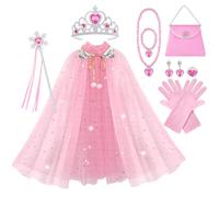 Vicloon Princesse Déguisement pour Enfant,11PCS Robe de Princesse pour Cosplay Mariage Carnaval Fête d'anniversaire - avec Accessoires de Baguette Magique Princesse Couronne