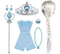 Vicloon Princesse Dress Up Accessoires,9pcs Princesse Accessoires pour Costume Perruque Reine Des Neiges d'Elsa avec Tresse/Gants/Bague/Boucle D'oreille/Diadème/Baguette Magique, 3-10 ans