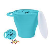 Vicloon Tasse à Collation Silicone, Boîte à Goûter avec Couvercle et Poignées, Sans BPA/Lavable en Machine, Tasses d'apprentissage Pliable, Adapté aux Pique-Niques-Bleu