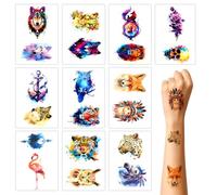 Vicloon Tatouage Ephemere, 10 Feuilles Ensemble Doux pour la Peau Etanche Tatouage Temporaire, Autocollants Aquarelle Animaux, Cadeau Anniversaire Jouet Récompense Éducative pour Adultes