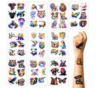 Vicloon Tatouage Ephemere Enfant, 10 Feuilles Ensemble Doux pour la Peau Etanche Tatouage Temporaire, Autocollants Aquarelle Animaux, Cadeau Anniversaire Jouet Récompense Éducative Pour Fille Garçon