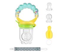 Vicloon Tétine d'alimentation pour Bébé, 1 Tetine Grignoteuse Bebe Silicone+2 Silicone Grignoteuses Sans BPA pour Fruits, avec 1 Chaine Lait Bébé +1 Brosse Eponge, pour Cadeaux Naissance