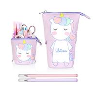 Vicloon Trousse à Crayons Debout en Toile, étui à Crayons Télescopique, Trousse Scolaire à Fermeture éclair avec 2 Crayon Eternel Stand up Pencil Case pour Garçons Filles Etudiants (Violet)